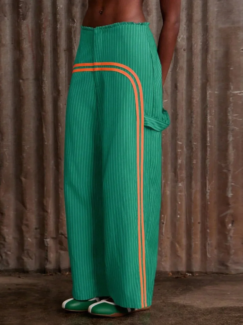 Green Casual Women's striped wide legged Pants - Picture 2 of 7